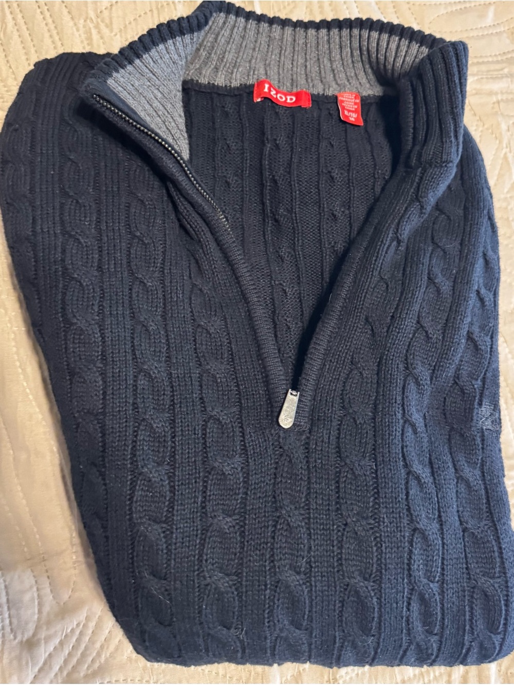 IZOD Men's Navy Heavy Cable-Knit Quarter-Zip Sweater XL